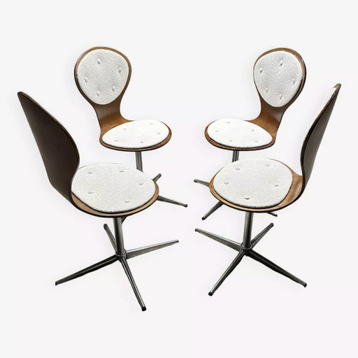 Stuhlgruppe (4 Stühle) von Elmar Flötotto, 1960. Deutschland, 1960 – draaistoelen, Textile
