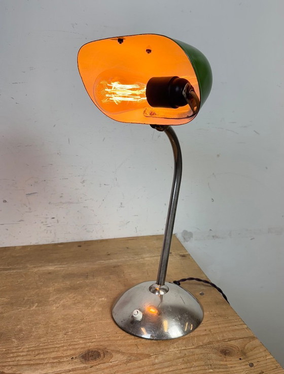 Image 1 of Vintage Green Enamel Bankers Table Lamp, 1950s