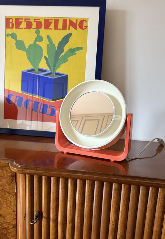 Image 1 of Space Age Orange Illuminated Table Mirror Mod. W93, Allibert, West Germany 1960s