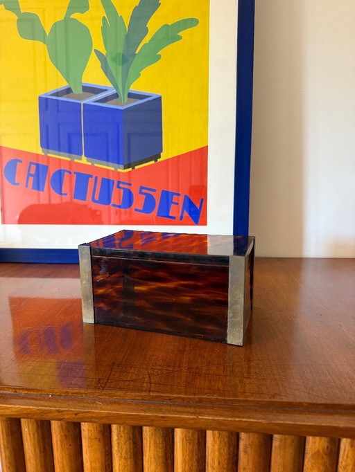 Mid-century modern lucite and brass jewelry box, Italy 1970s