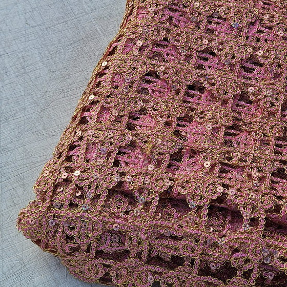 Image 1 of Vintage Rose-Gold Sequin Curtain – Mid-Century Modern, 60s Fabric