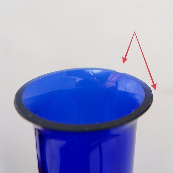 Image 1 of Pair of hand-blown cobalt blue glass vases or carafes, dating from the 1960s.