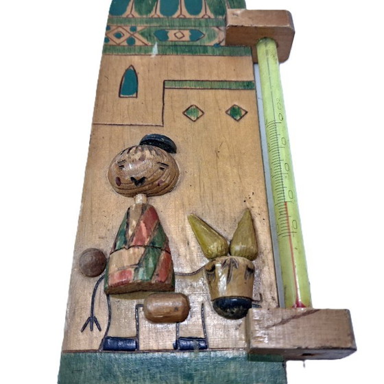Image 1 of Vintage houten thermometerpaneel – handbeschilderd volkskunstwerk (20 × 7,5 × 2 cm)