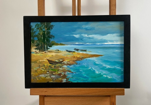 Original Oil Painting Coastal Sea Landscape The call of distant waves