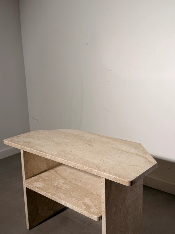 Vintage Italian Travertine Side Table with Open Shelf (photo 3 of 5)