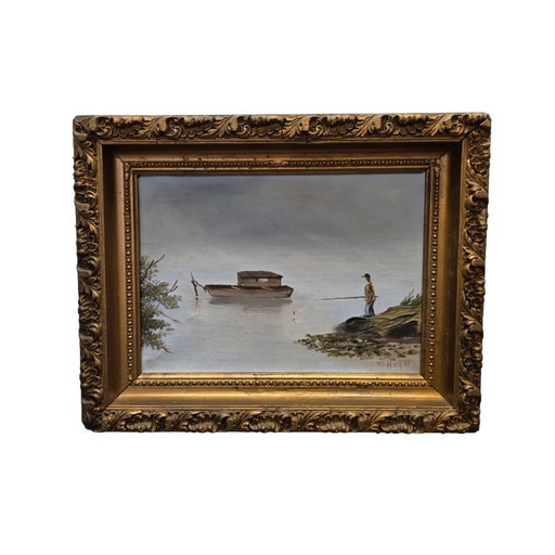 Vintage-Ölgemälde „Fischer“ von VD Horst, 1960er Jahre