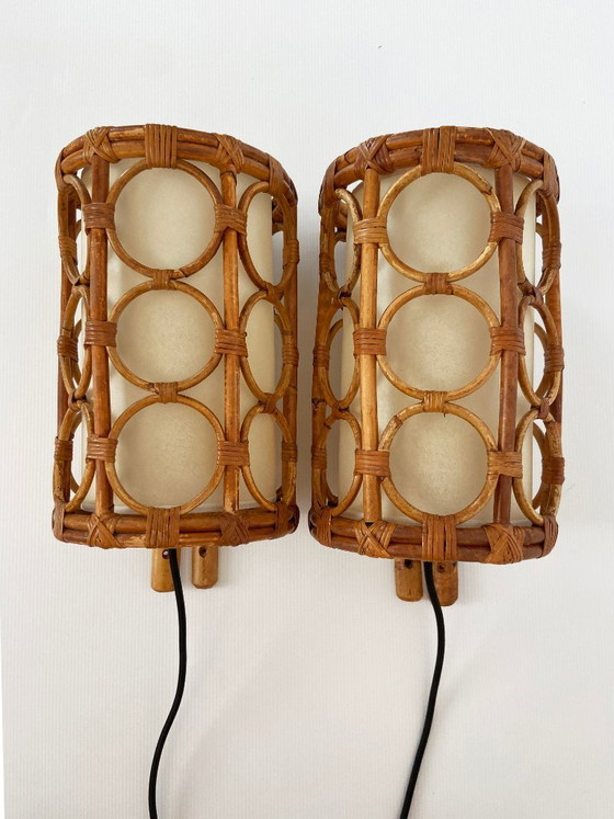 Mid-Century Rotan Wandlampen — Louis Sognot Stijl – Rattan (photo 7 of 22)