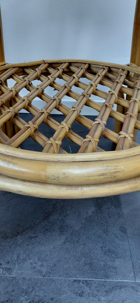 Image 1 of Tavolino da caffè vintage in rattan – Tessuto a mano, stile boho e naturale