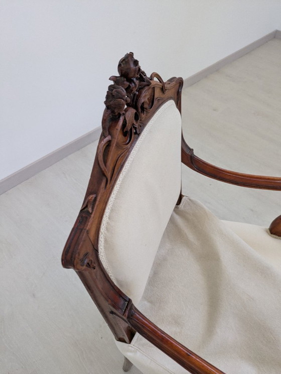 Image 1 of Art Nouveau - Sessel (2) - Holz, Stoff