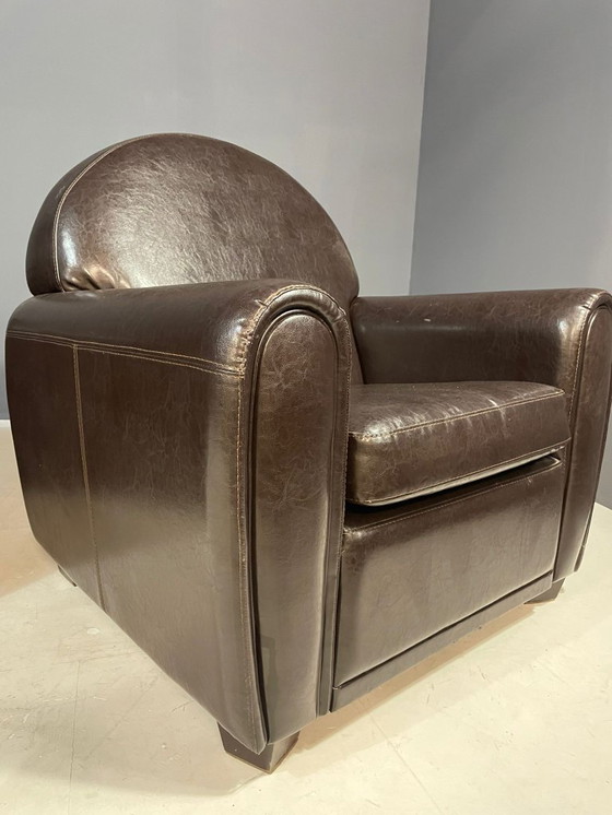 Image 1 of Paar leren fauteuils in Franse art-decostijl, jaren 70