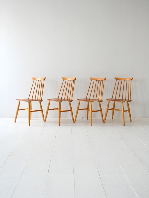 Set van 4 Scandinavische Fanett stoelen van Ilmari Tapiovaara