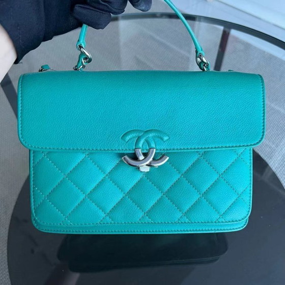 Image 1 of Chanel Caviar 25CM 2017 Urban Handle Quilted Grained Calfskin Green Blue Silver Hardware Series 23