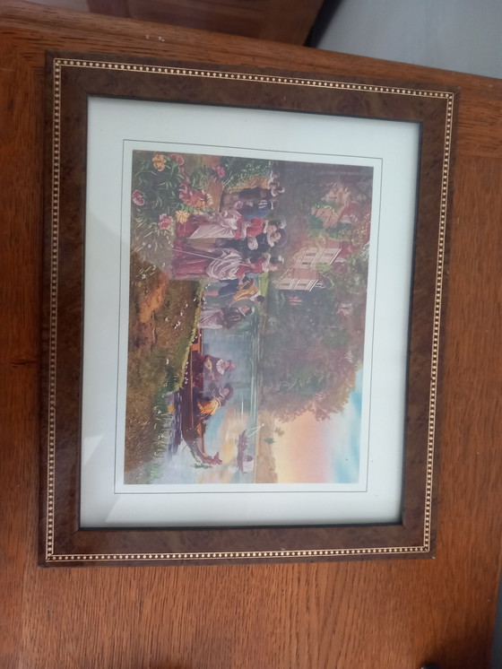 Image 1 of Coppia di cornici in radica di olmo e filetti decorati con perline – Scene di genere