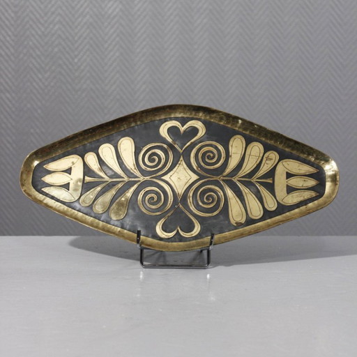Willy Steinlin - Swiss design 1960s acid-etched & patinated brass tray