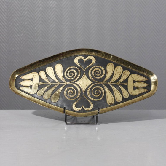 Image 1 of Willy Steinlin - Tablett aus säuregeätztem & patiniertem Messing Schweizer Design 1960s