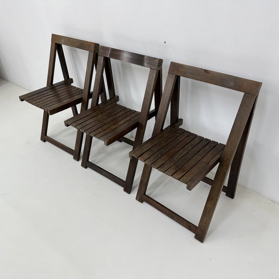 Image 1 of Set of 3 Aldo Jacober for Alberto Bazzani Wooden Folding Chairs, 1960’s