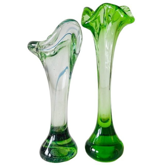 Image 1 of Set di vasi in vetro di Murano verde della metà del secolo scorso 1950