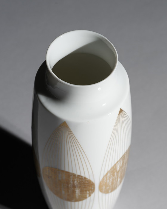Image 1 of Fürstenberg E.A. Sunderman Vase Gold & White Porcelain West Germany Space-Age