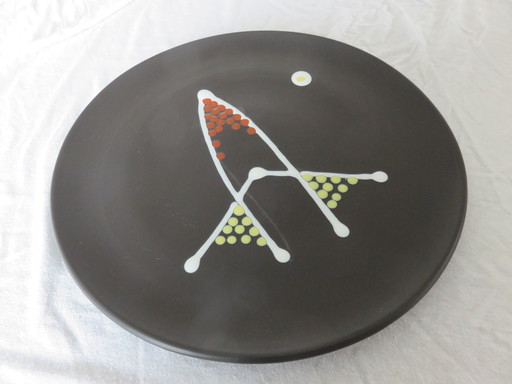 André Baud, Vallauris, Large Ceramic Dish, Glazed Earthenware, Signed, 50's