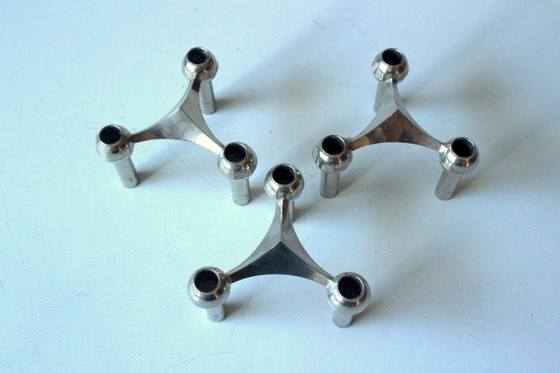 3 Design Kerzenleuchter von Stoffi Nagel für BMF, Nagel & Stoffi, Kerzenhalter, Silber, Vintage (Foto 3 von 6)