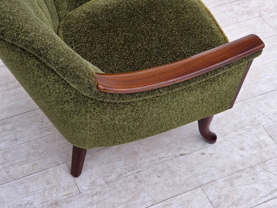 Image 1 of Anni '70, poltrona norvegese, tessuto d'arredamento verde, legno di teak.