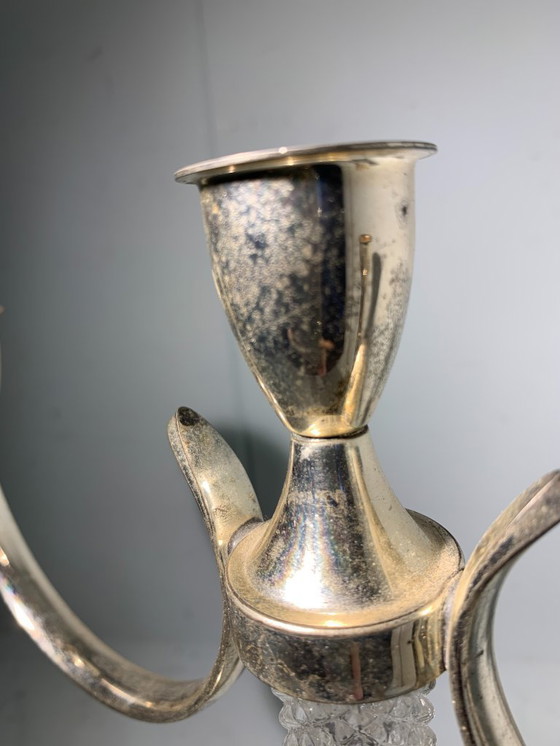 Image 1 of Candlestick - silver-plated - glass column - green felt base