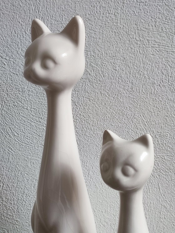 Image 1 of Vintage keramieken poezen katten kat poes beeldje beeldjes wit Retro