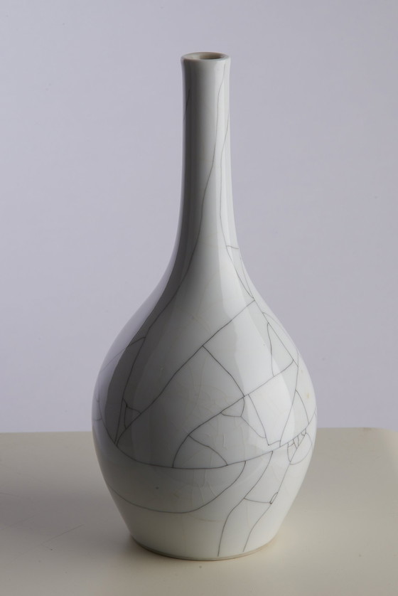 Image 1 of Kpm Berlin Vase bouteille, Rare émail craquelé