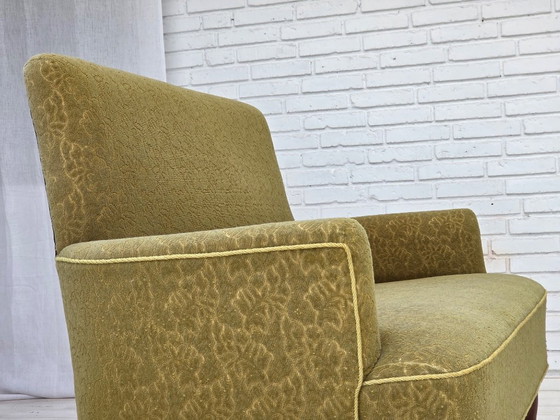 Image 1 of 1950s, Danish 2-seater sofa, green furniture wool fabric.