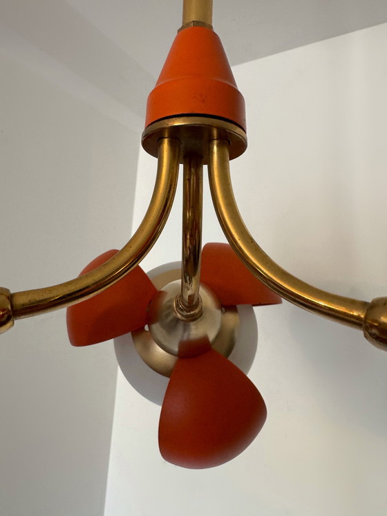 Image 1 of Araña de diseño italiano de los años 70 con flores naranjas