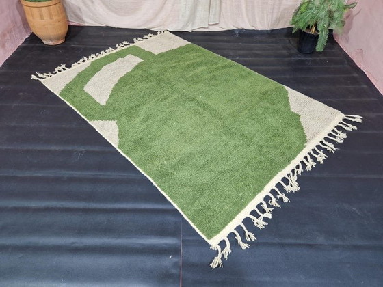 Image 1 of Handgemaakt groen vloerkleed van natuurlijke wol, afmeting 2/3 m