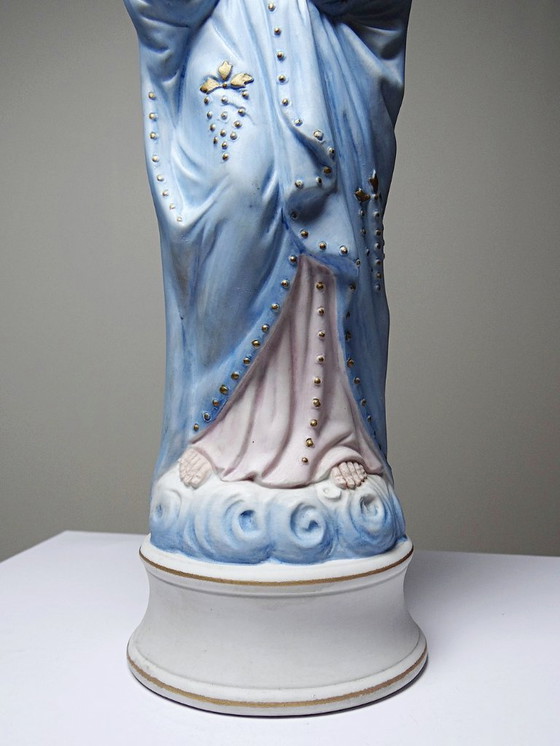 Image 1 of Grande sujet Sainte Vierge au Sacré Coeur en biscuit polychrome ancienne