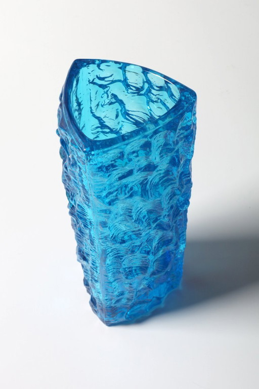 Vintage Ice Blue Glass Vase Moravia by Vladislav Urban: Mid-Century Modern Czech Design