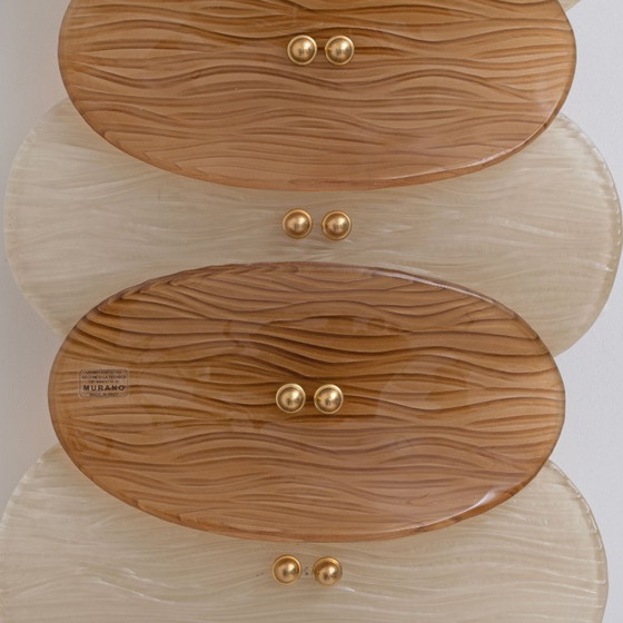 Image 1 of Pair of Murano Glass and Brass Wall Sconces