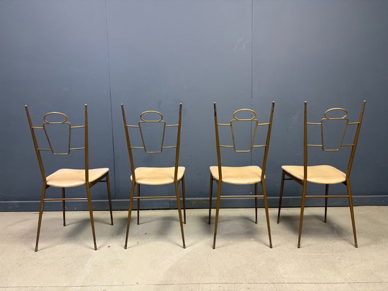 Mid Century Italian Brass Dining Chairs, 1950s – Metal, Skai (photo 7 of 12)