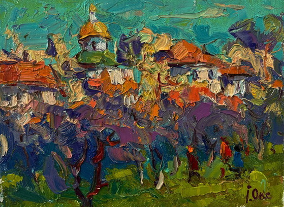 Original Oil Painting Autumn Village Landscape Morning Sound of Bells – Paintings & Drawings, Canvas (photo 3 of 8)