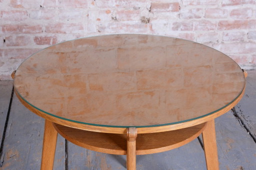 Originaler Couchtisch aus der Mitte des 20. Jahrhunderts, von JITONA Soběslav, Eiche, Glas, Tschechien, (photo 2 of 11)