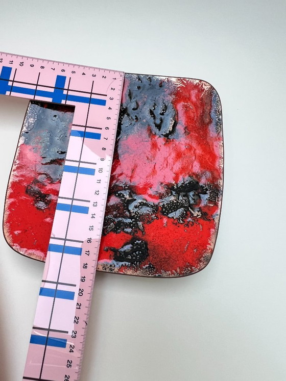 Image 1 of Bol vintage Fat Lava en cuivre émaillé, rouge et noir, de forme carrée