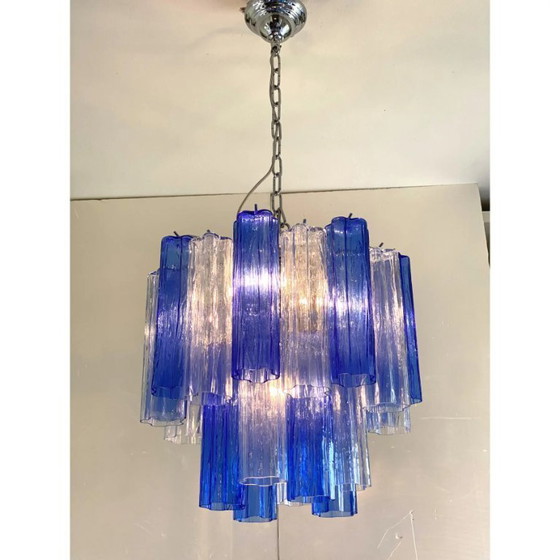 Image 1 of Lámpara de araña Sputnik de cristal de Murano italiano con tronchi azul cielo y azul