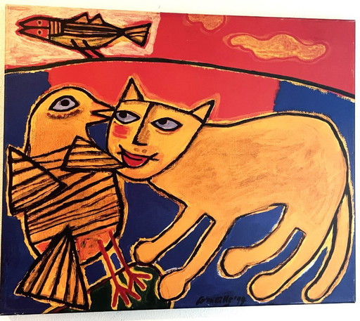 Guillaume Corneille (1922-2010) - Gato, Pájaro y Pez