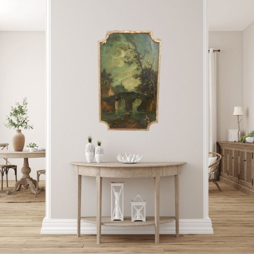 River landscape, oil painting on canvas, Italy 19th century