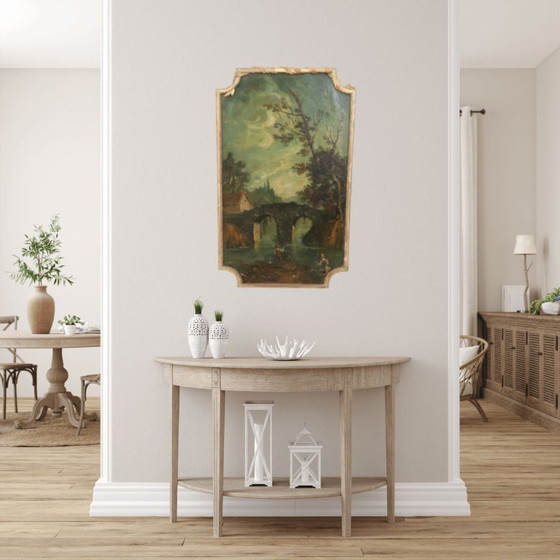 Image 1 of River landscape, oil painting on canvas, Italy 19th century