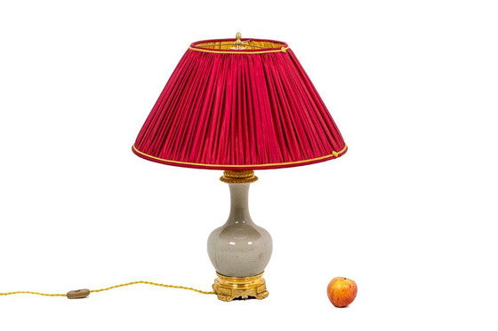 Image 1 of Crackle-glazed celadon porcelain and gilt bronze lamp, circa 1880