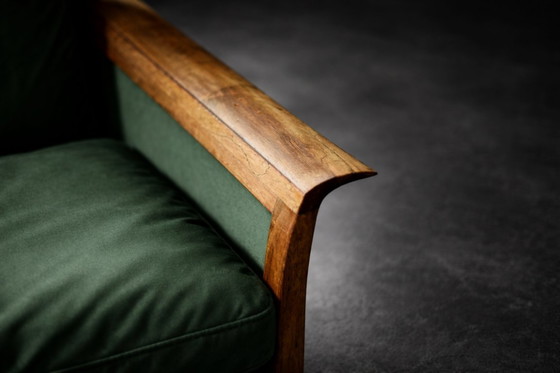 Image 1 of Divano e sedia vintage in palissandro norvegese e velluto verde bottiglia di Knut Sæter per Vatne Møbler, anni '60, set di 2