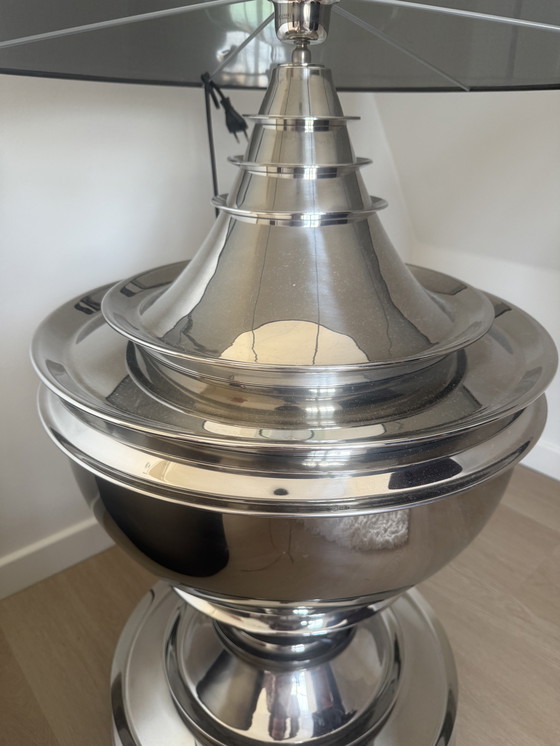 Image 1 of Eicholz Silom floor lamp silver with organza lampshade and taupe edge