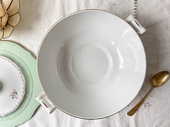 Vintage 1950s L'Amandinoise Frankrijk Astrid Model Bloemen Wit en Groen Porseleinen Soepterrine – Servies (photo 7 of 11)