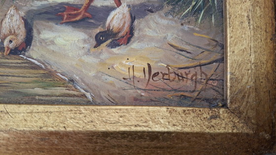 Image 1 of Topstuk: Authentieke Jan Hendrik Verburgh – "Familie Eenden" – Monumentale 19e-eeuwse Biggs & Sons Lijst