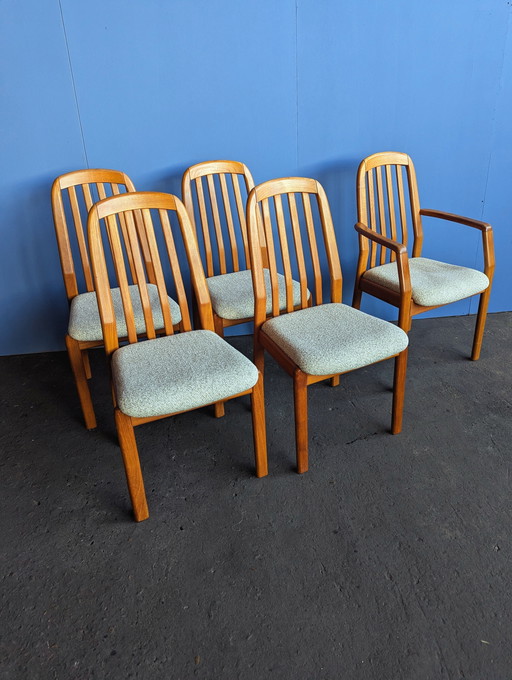 Set aus 5 Dyrlund Teak-Esszimmerstühlen, Dänemark