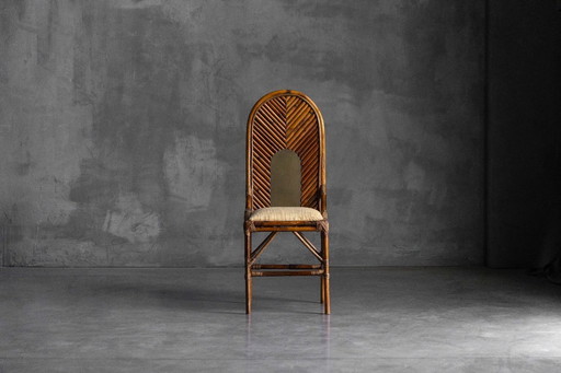 Sedia con schienale alto in bambù e ottone di Gabriella Crespi, Italia, anni '70