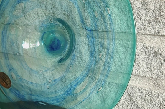 Image 1 of Rolf Wiemers Glass art Germany unique mouth-blown bowl blue-green.